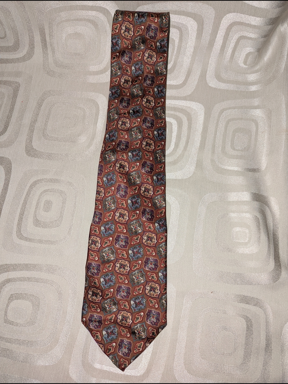 Dior Brown Multi-Color Patterned Silk Tie